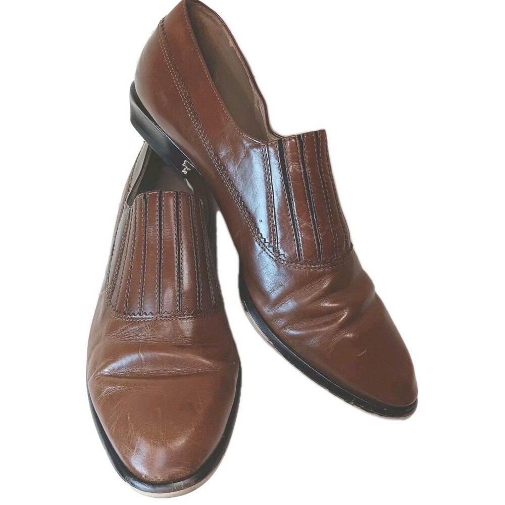 Brown VINTAGE Enzo Angiolini LEATHER Slip-on LOAFER Stretch ITALY Shoe Sz 8.5